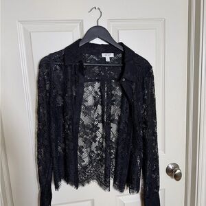 Chic Black Lace Button Down Shirt